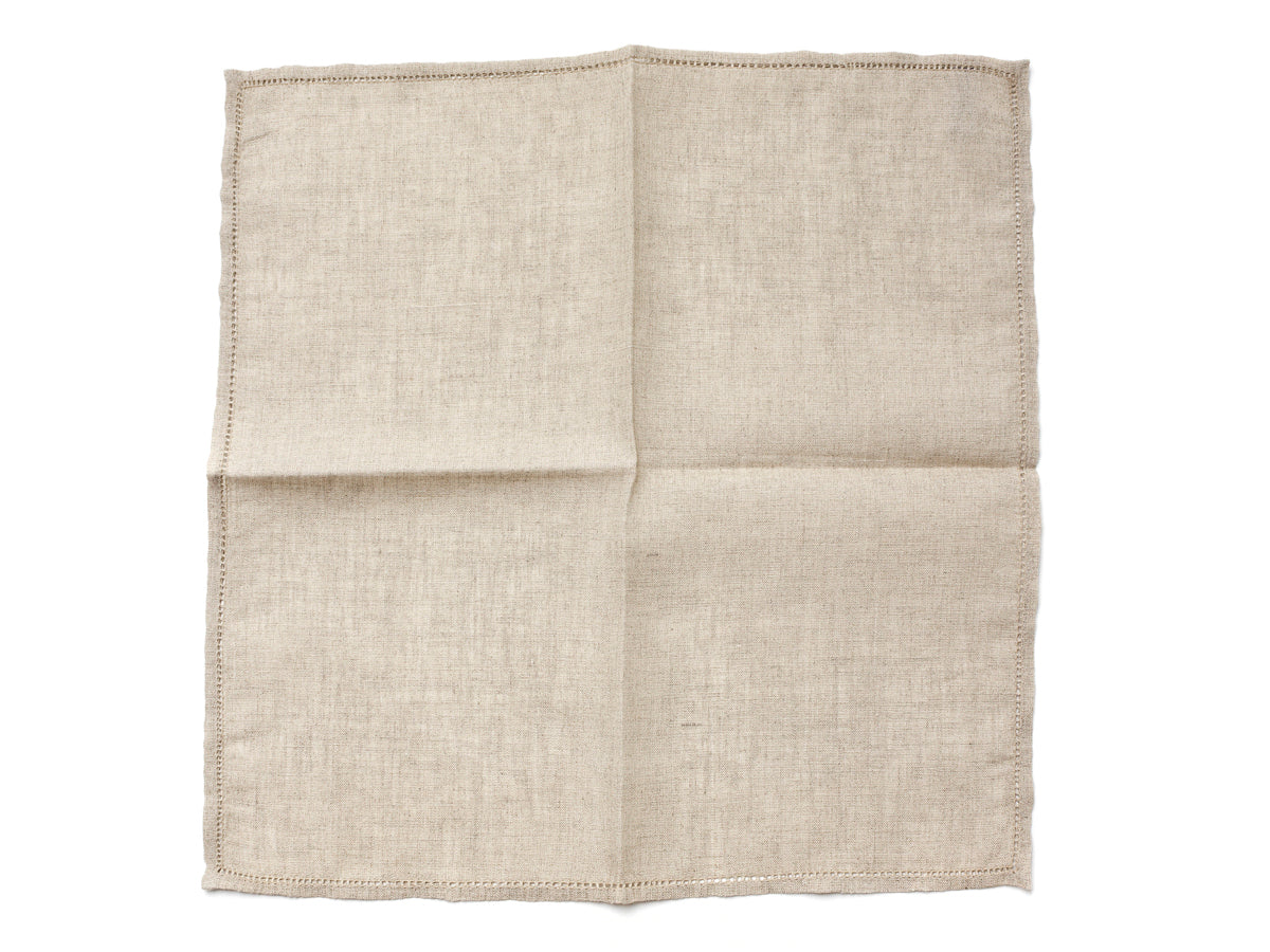 Beige Pocket Square with Hemstitch Edge