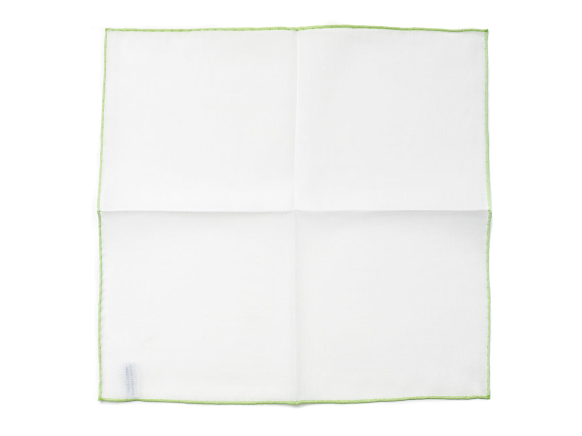 White Pocket Square with Green Edge