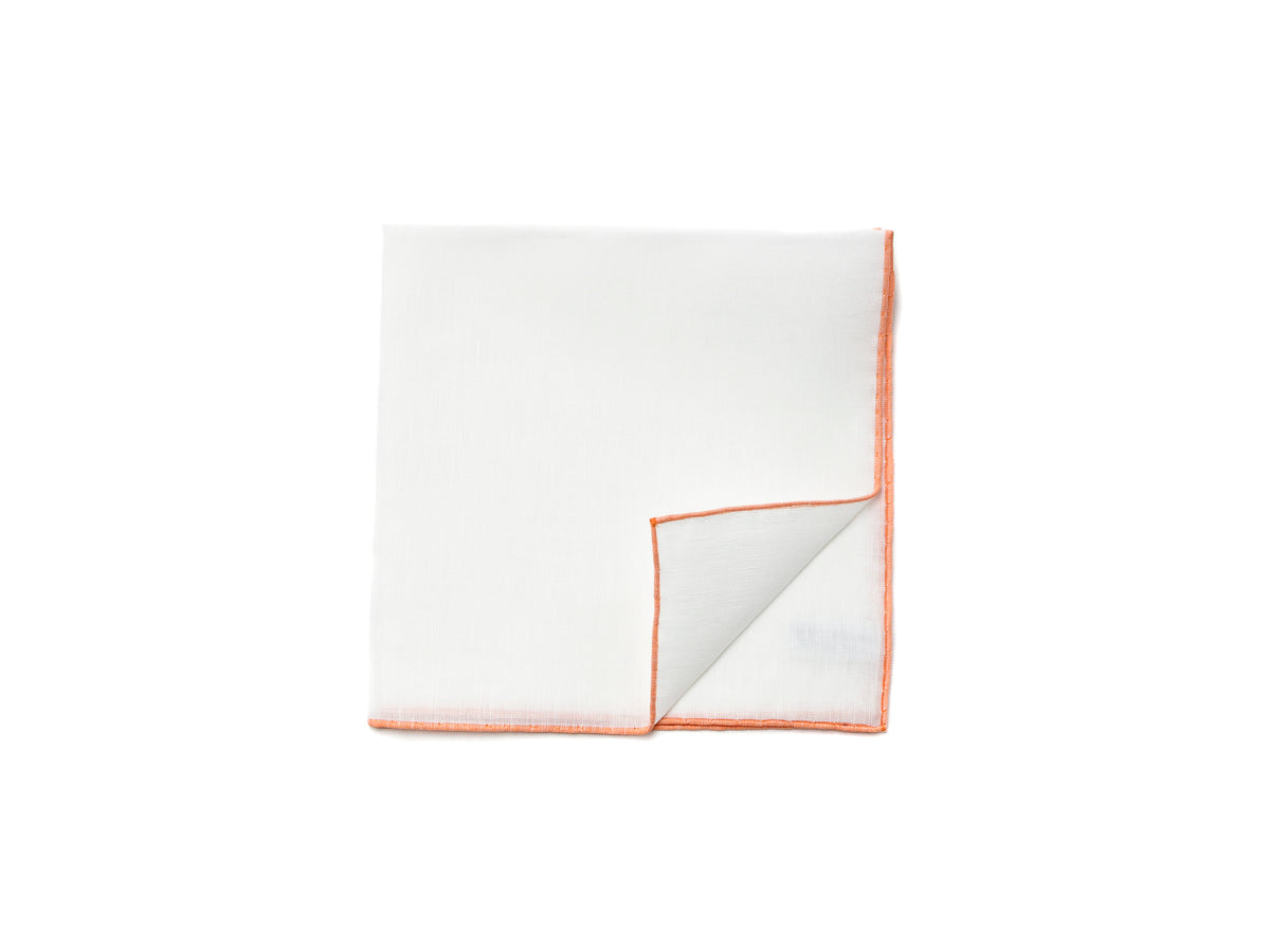 White Pocket Square with Orange Edge