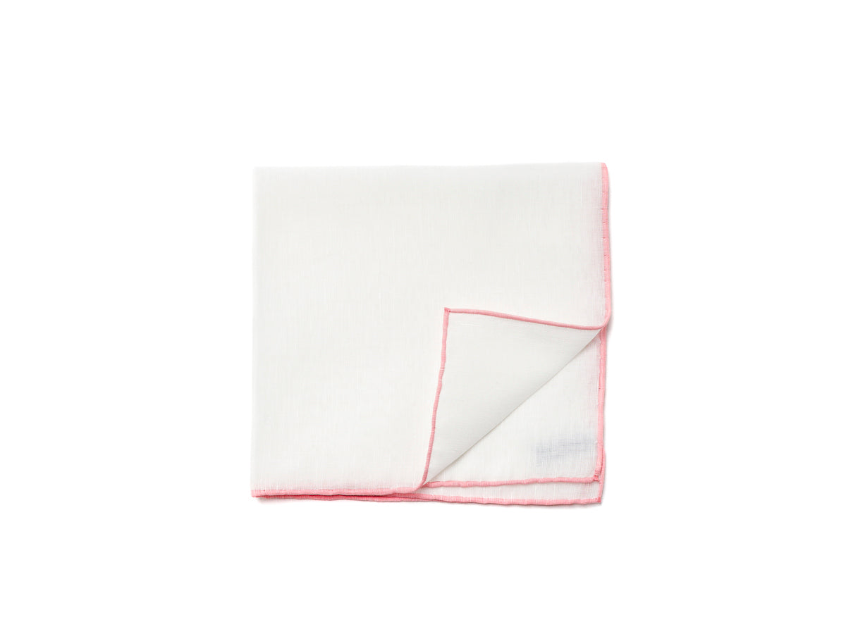 White Pocket Square with Pink Edge