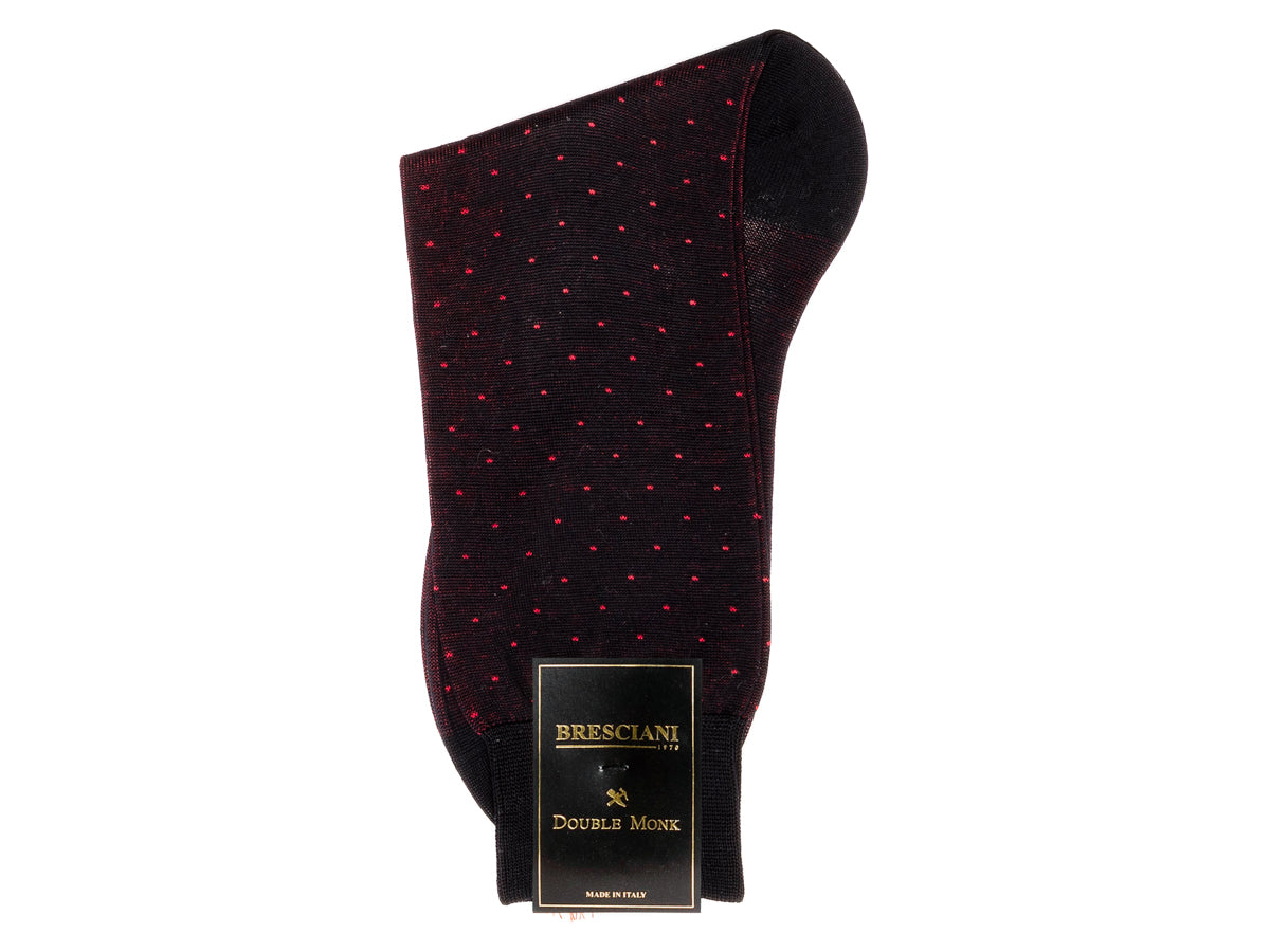 Calf Length Cotton Socks Navy with Red Spots