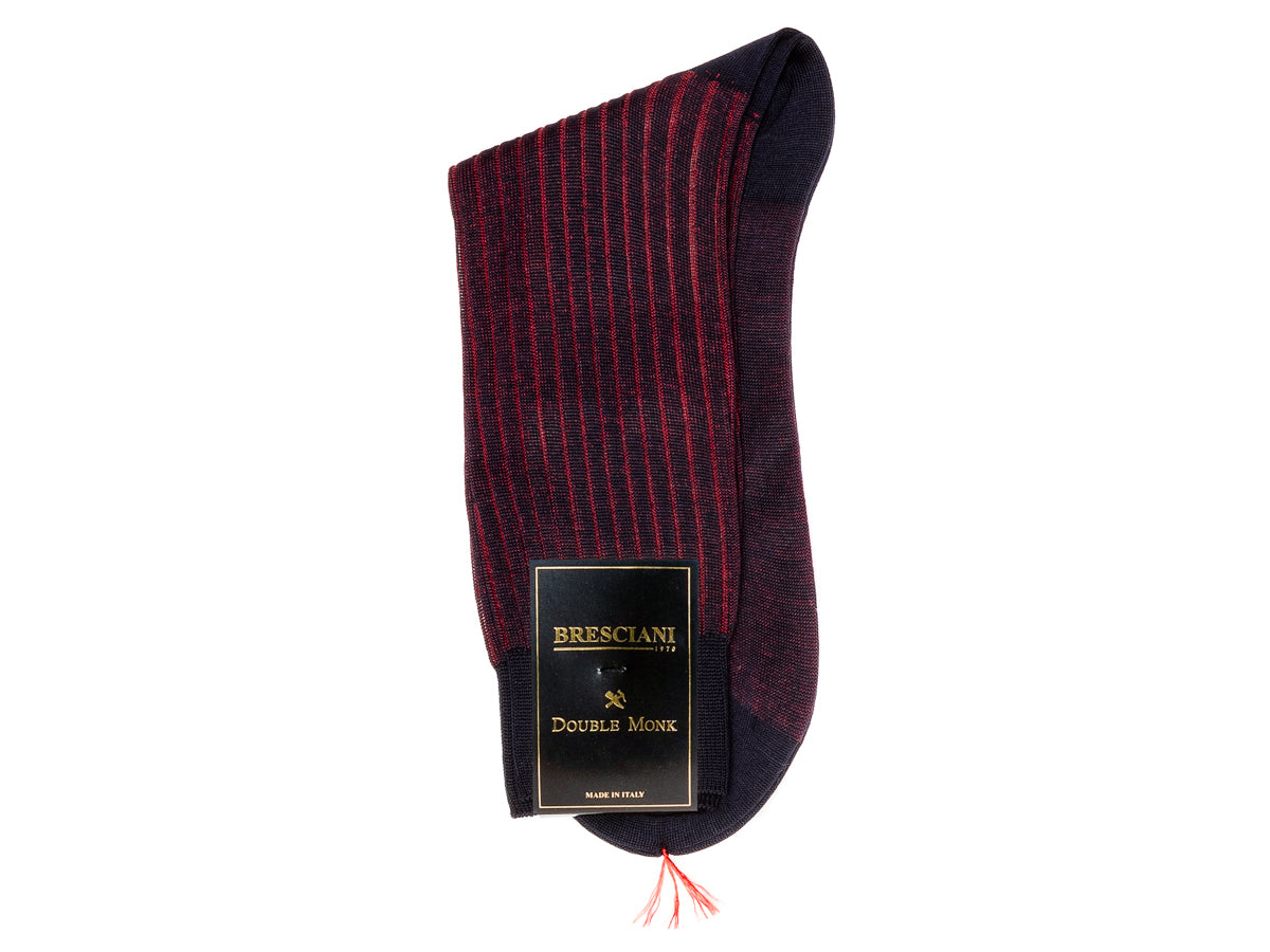 Calf Length Cotton Socks Navy & Red Contrast Ribbed