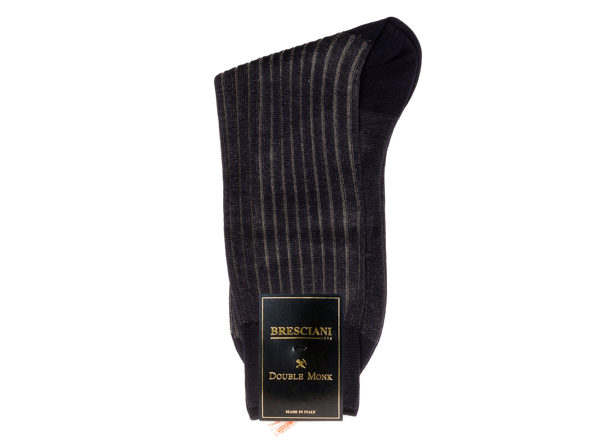 Calf Length Cotton Socks Navy & Grey Contrast Ribbed