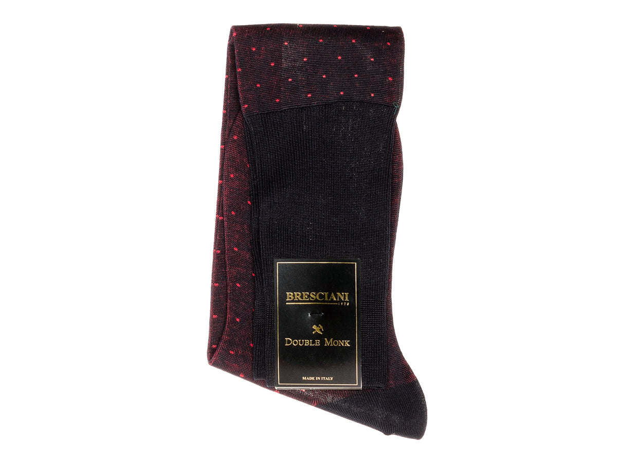 Knee Length Cotton Socks Navy with Red Spots