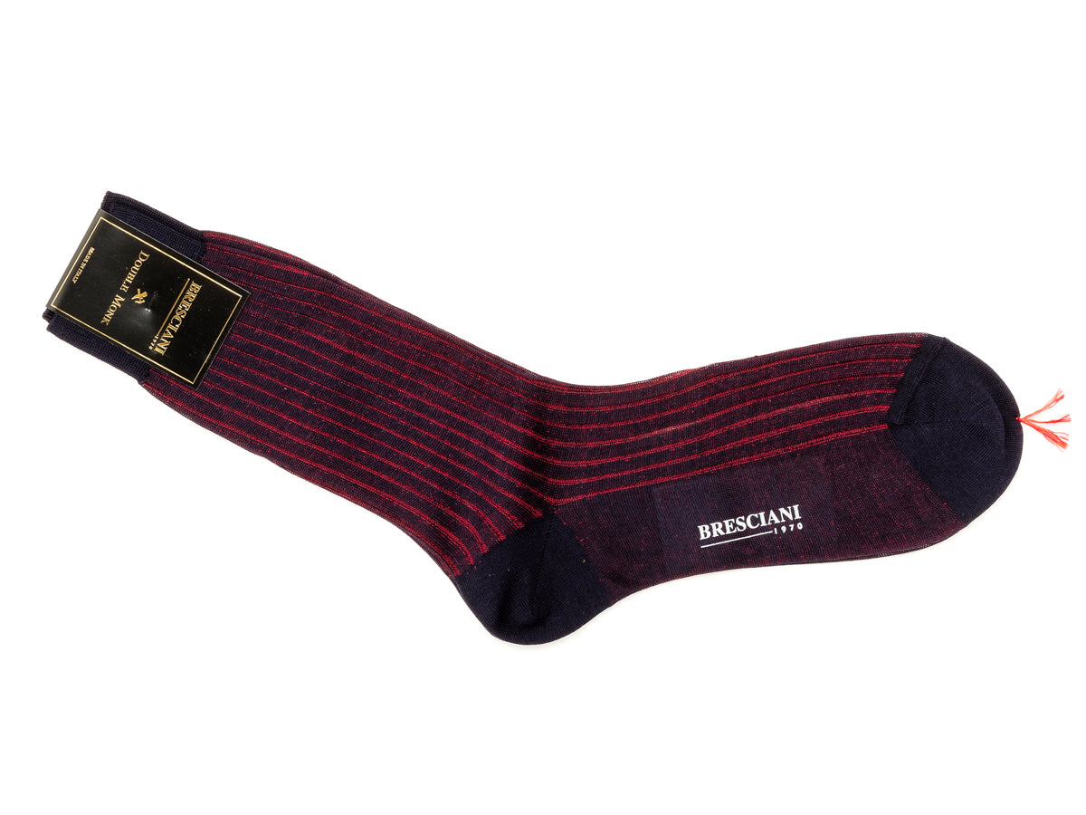 Calf Length Cotton Socks Navy & Red Contrast Ribbed