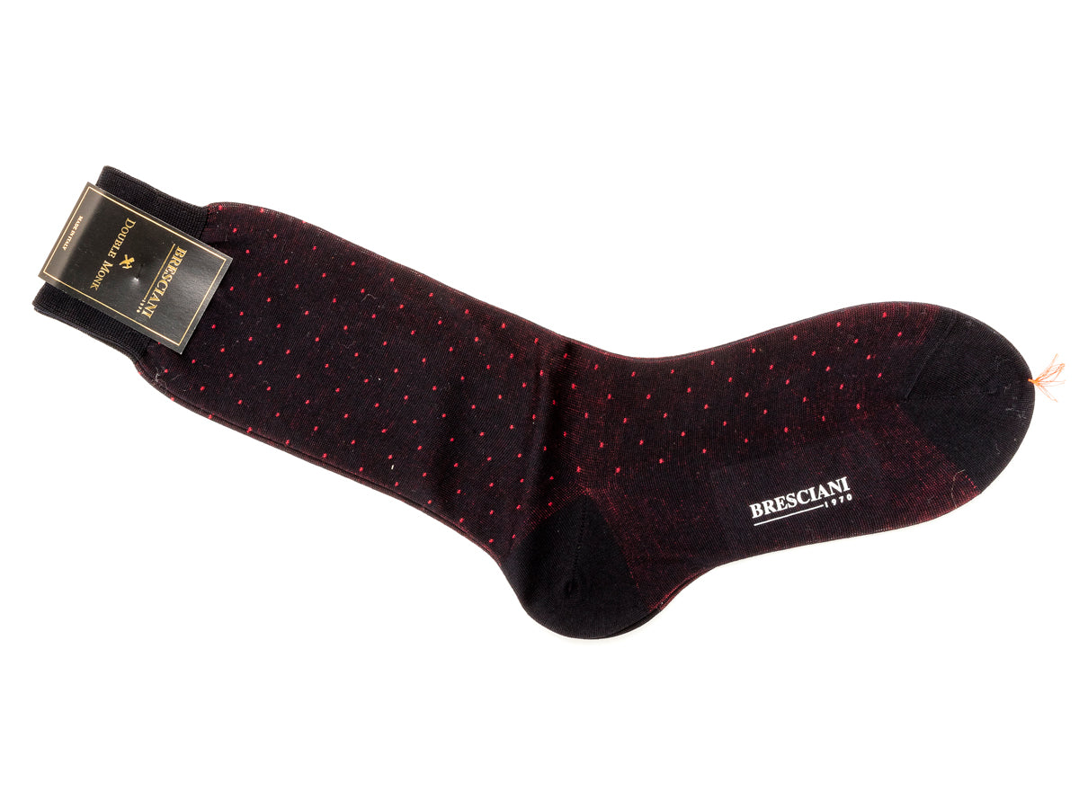 Calf Length Cotton Socks Navy with Red Spots